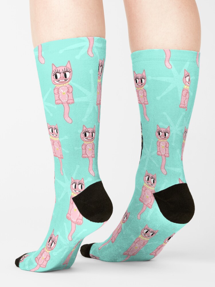 Alternate view of Mid-Century Kitty Cat Clock 1950s Vintage Retro Inspired Socks
