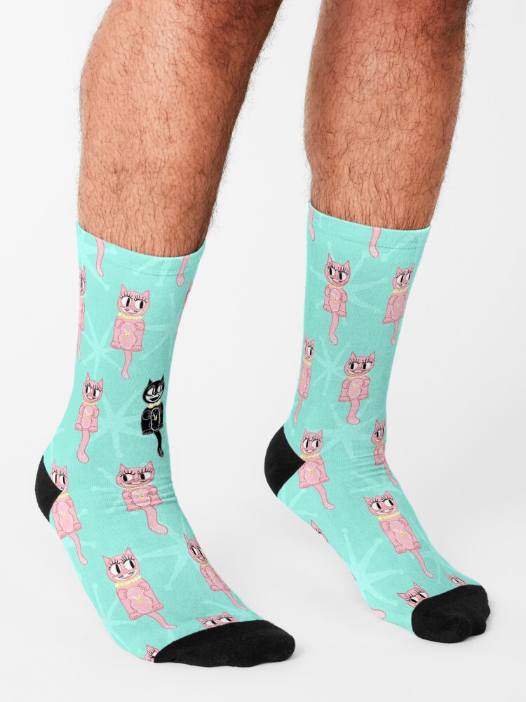 Alternate view of Mid-Century Kitty Cat Clock 1950s Vintage Retro Inspired Socks