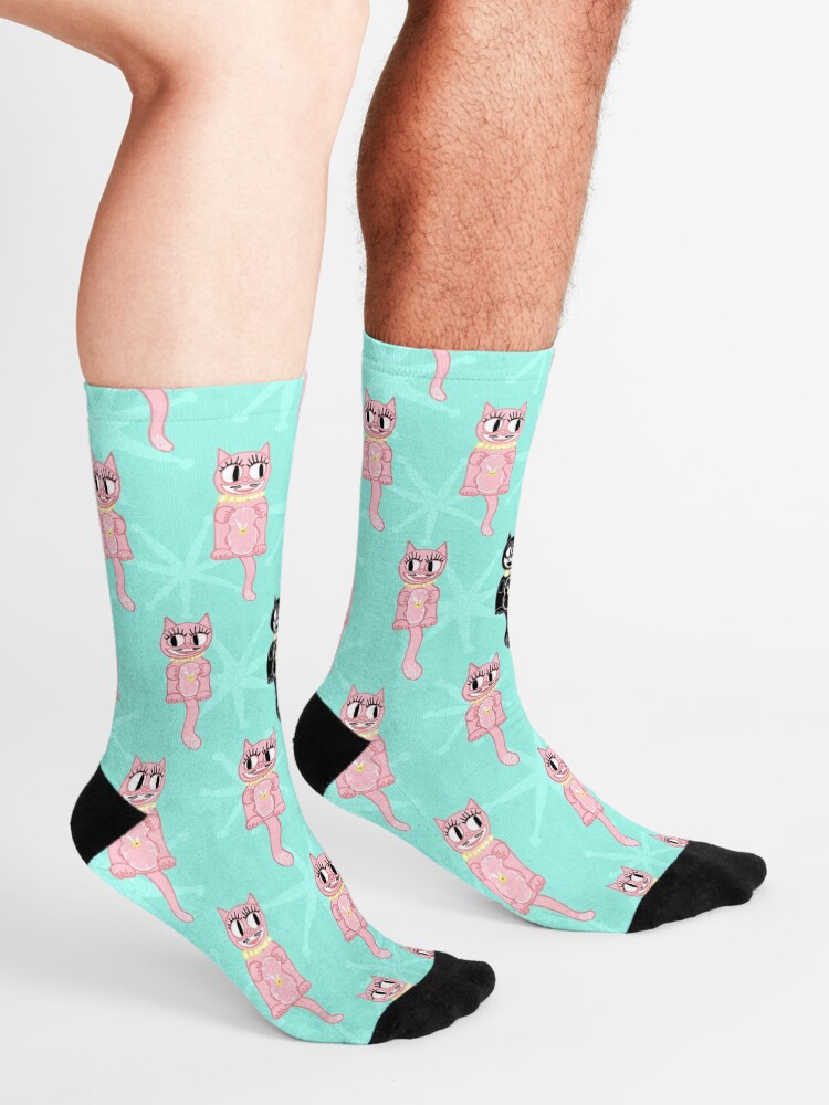 Alternate view of Mid-Century Kitty Cat Clock 1950s Vintage Retro Inspired Socks