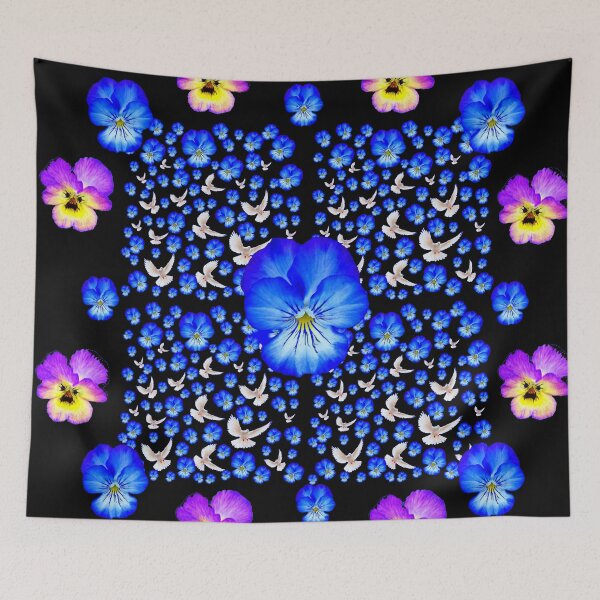Item preview, BLUE & PURPLE PANSIES AND WHITE DOVES ABSTRACT designed and sold by sharlesart.