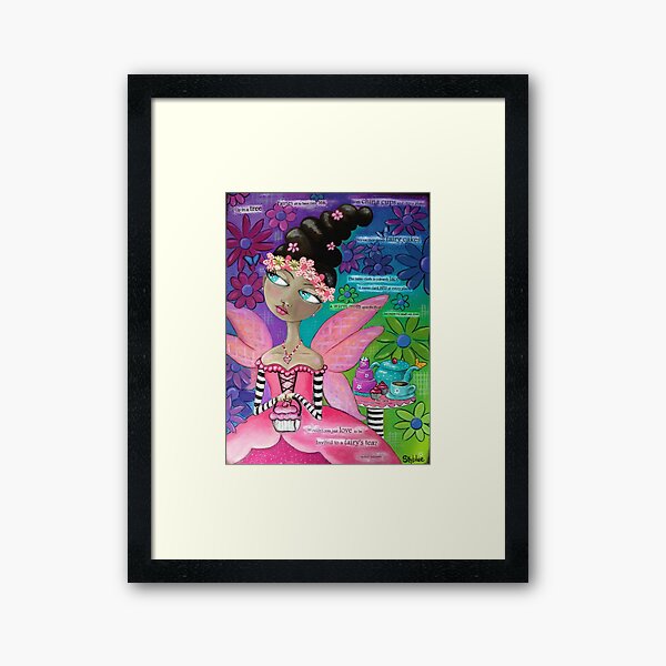 Whimsical Fairy Girl in Pink at Garden Tea Party with Cupcake Purse Framed Art Print