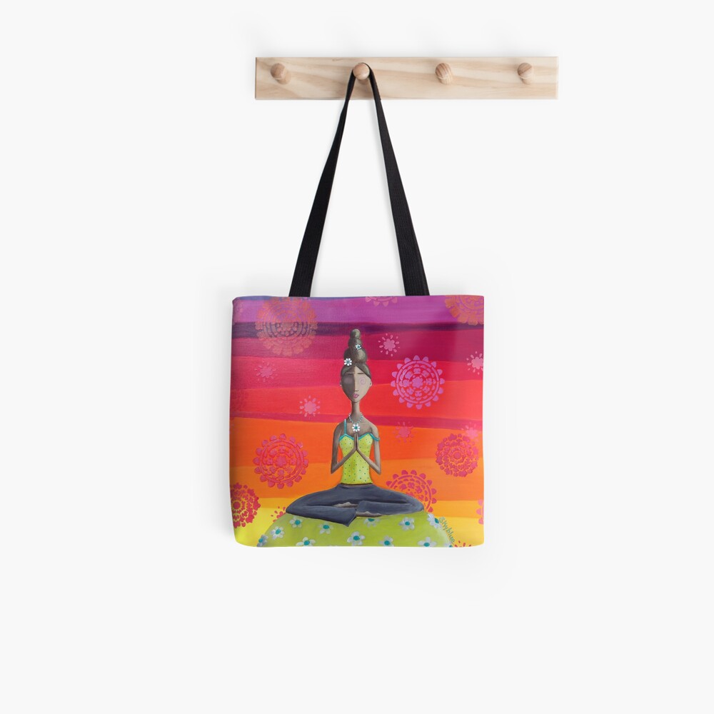 Zen Girl Under Rainbow Sky - Colorful Yoga Art Tote Bag