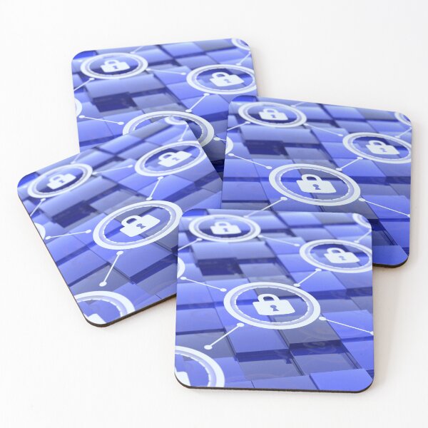 Item preview, Grid with padlock network floating above blue cubes with differe designed and sold by NerdySherds.