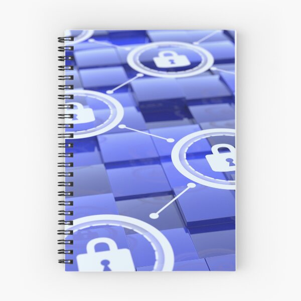Item preview, Grid with padlock network floating above blue cubes with differe designed and sold by NerdySherds.