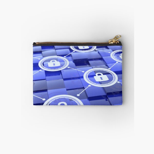 Item preview, Grid with padlock network floating above blue cubes with differe designed and sold by NerdySherds.