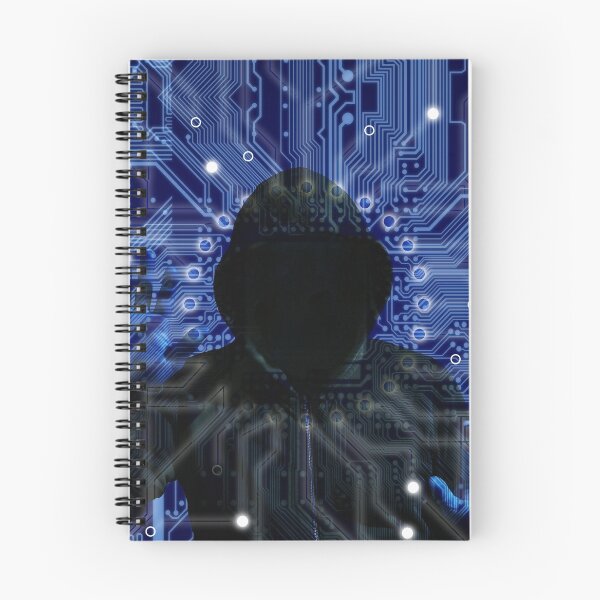 Item preview, Black hooded hacker on a blue circuit background  designed and sold by NerdySherds.