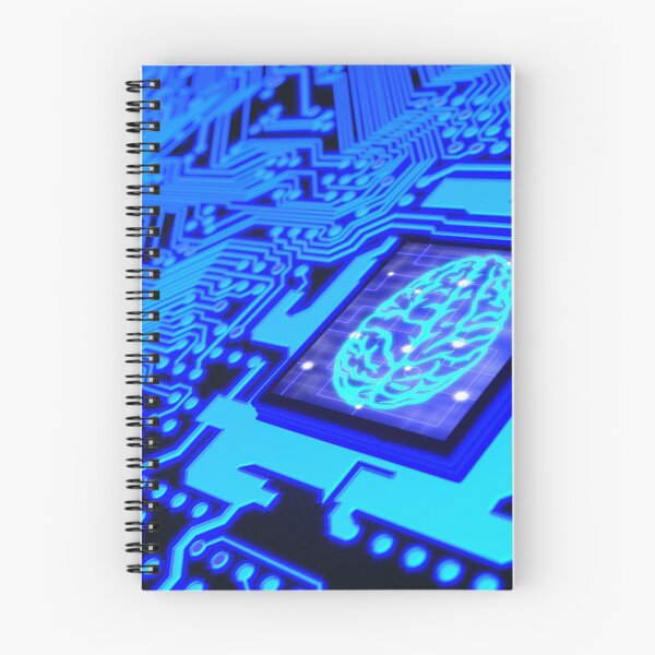 Item preview, Blue glowing circuit board with a brain symbol designed and sold by NerdySherds.