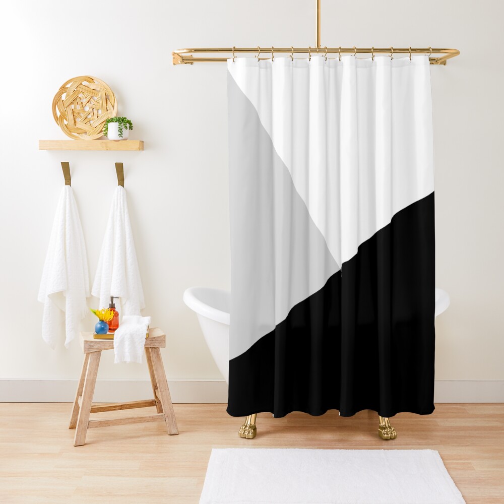 Monochromatic Black White Gray Color Block Shower Curtain