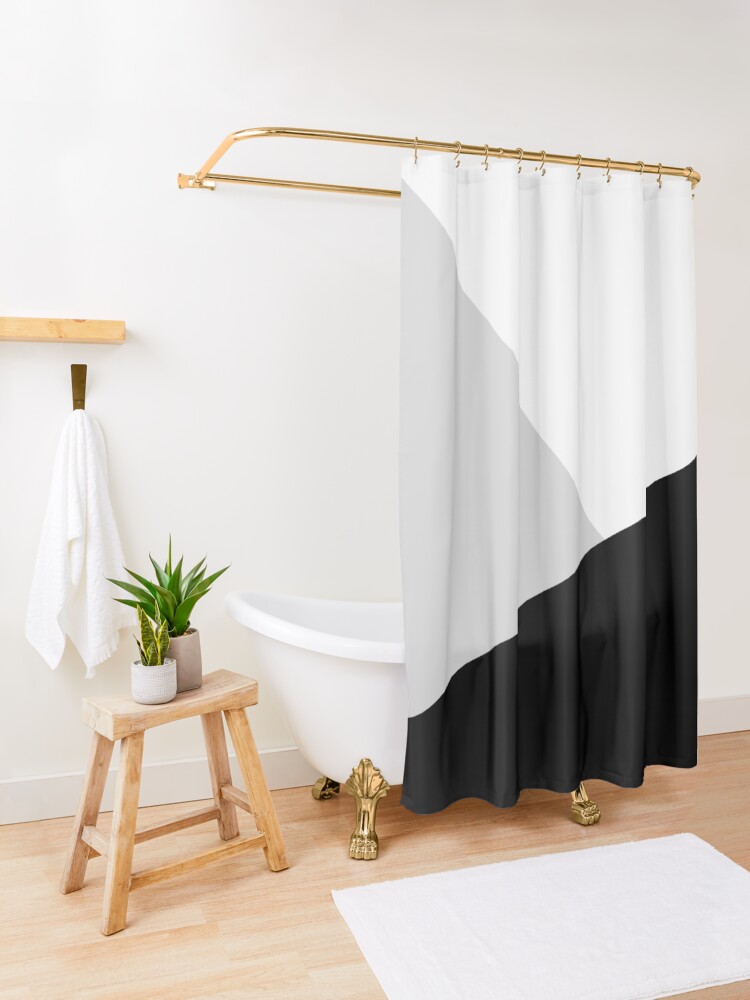 Alternate view of Monochromatic Black White Gray Color Block Shower Curtain