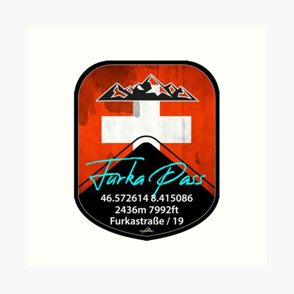 Furka Pass Suiza camiseta de la etiqueta engomada del ciclo de la motocicleta Lámina artística