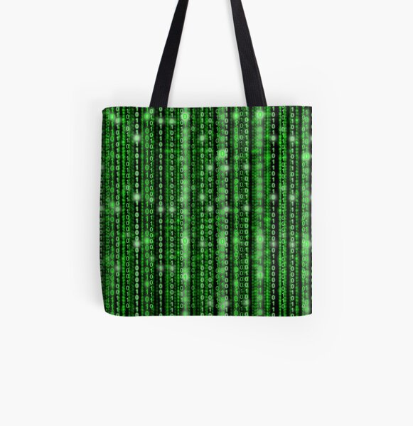 Green digital binary stream rain All Over Print Tote Bag