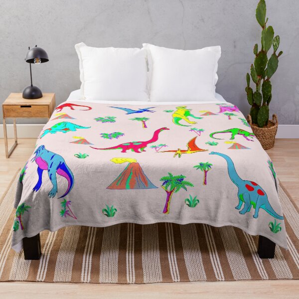 Item preview, Prehistoric landscape and volcano with dinosaurs on pink background Seamless dinosaurs pattern designed and sold by mashmosh.