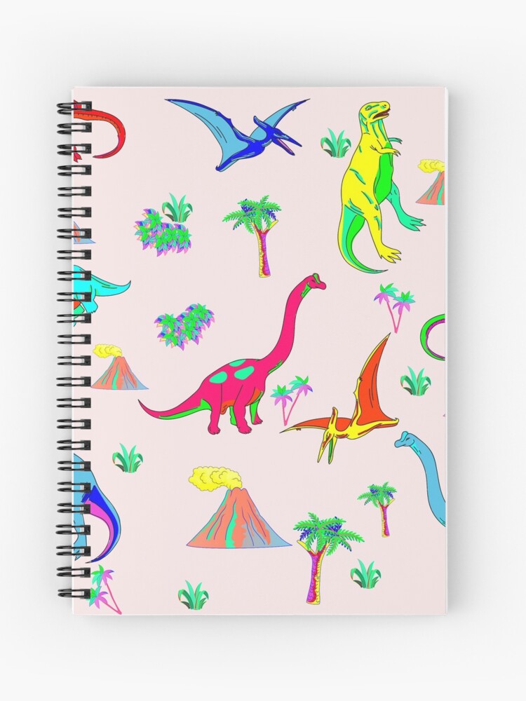 Cuaderno de espiral «Paisaje prehistórico y volcán con dinosaurios sobre  fondo rosa Patrón de dinosaurios sin costuras» de mashmosh | Redbubble
