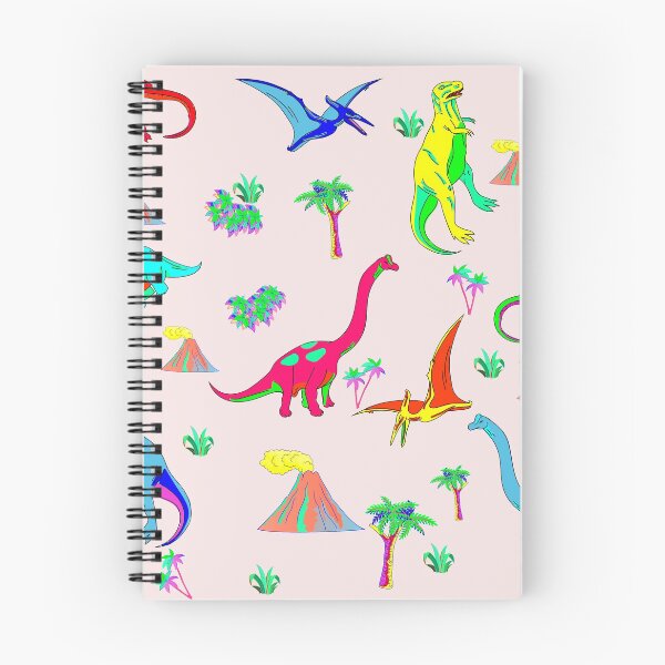 Item preview, Prehistoric landscape and volcano with dinosaurs on pink background Seamless dinosaurs pattern designed and sold by mashmosh.