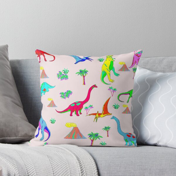 Item preview, Prehistoric landscape and volcano with dinosaurs on pink background Seamless dinosaurs pattern designed and sold by mashmosh.