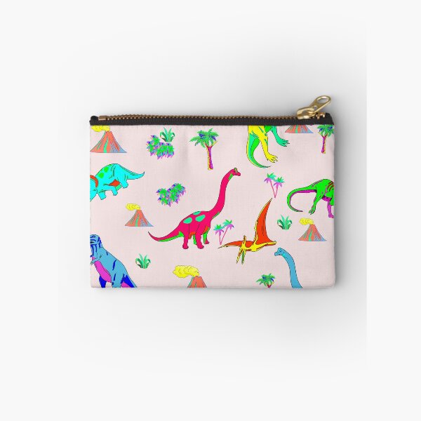 Item preview, Prehistoric landscape and volcano with dinosaurs on pink background Seamless dinosaurs pattern designed and sold by mashmosh.