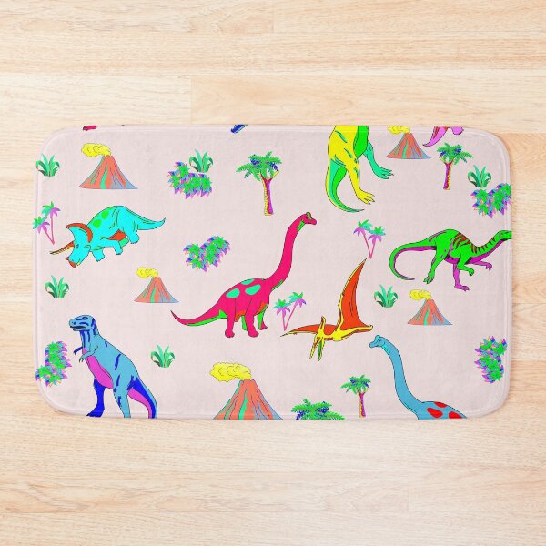Item preview, Prehistoric landscape and volcano with dinosaurs on pink background Seamless dinosaurs pattern designed and sold by mashmosh.
