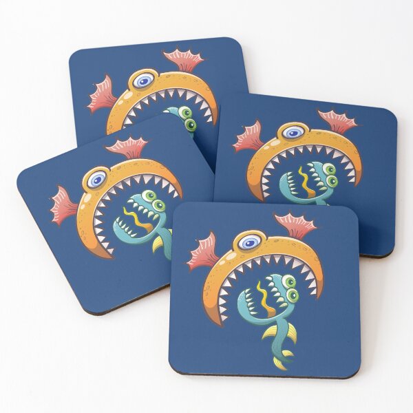 Item preview, One-eyed sea monster gobbles a scared ugly creature designed and sold by Zoo-co.