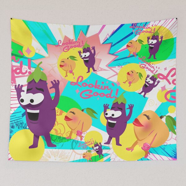 Item preview,  what kind of cheeky fruit are they? A sexy peach struts past a jaunty eggplant and draws attention to itself. The fruit and vegetables are probably flirting. One can only say: All you need is love!
Mallybeau Mauswohn's design features a wild cartoon pat designed and sold by Mauswohn.