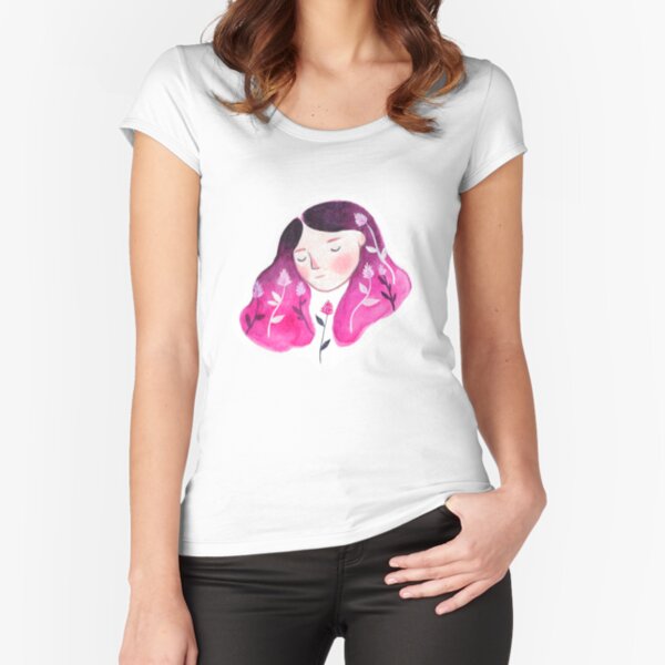 Rosa u. Blumenfrau Tailliertes Rundhals-Shirt