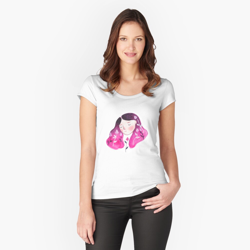Pink & Floral Woman Fitted Scoop T-Shirt