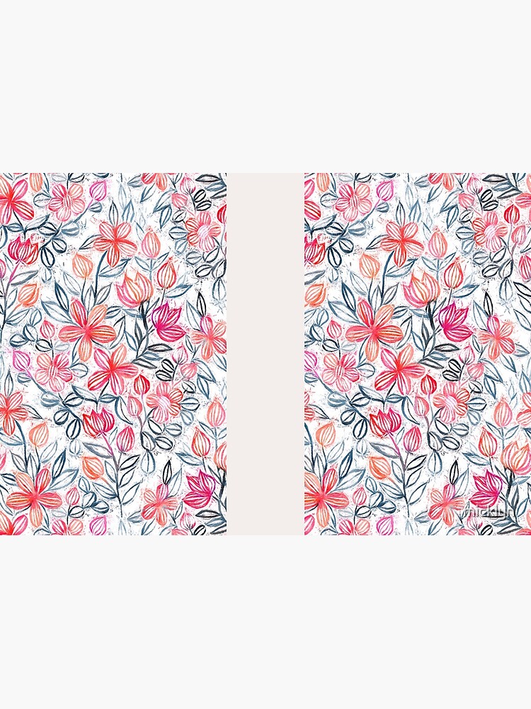Coral and Grey Candy Striped Crayon Floral by micklyn