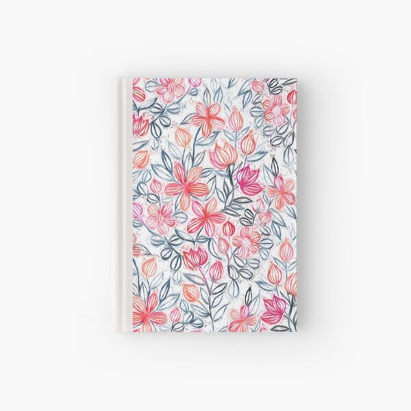 Coral and Grey Candy Striped Crayon Floral Hardcover Journal