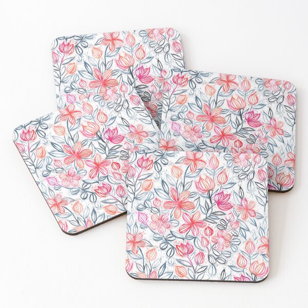 Item preview, Coral and Grey Candy Striped Crayon Floral designed and sold by micklyn.