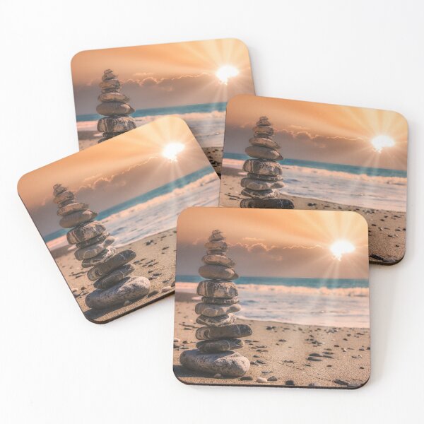Item preview, Meditation Stone Stack on an Italian Beach at Sunset with Rays of Light designed and sold by Jon Shore.