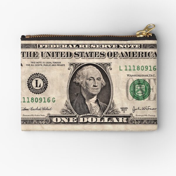 One Dollar Note Money Cash Zipper Pouch
