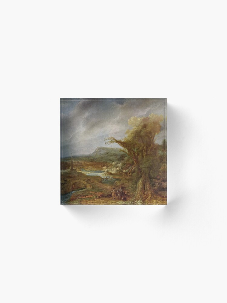 Alternate view of Stolen Art - Landscape with an Obelisk by Govert Flinck Acrylic Block