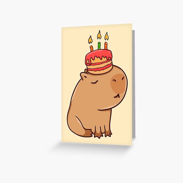 Capybara with a birthday cake Greeting Card