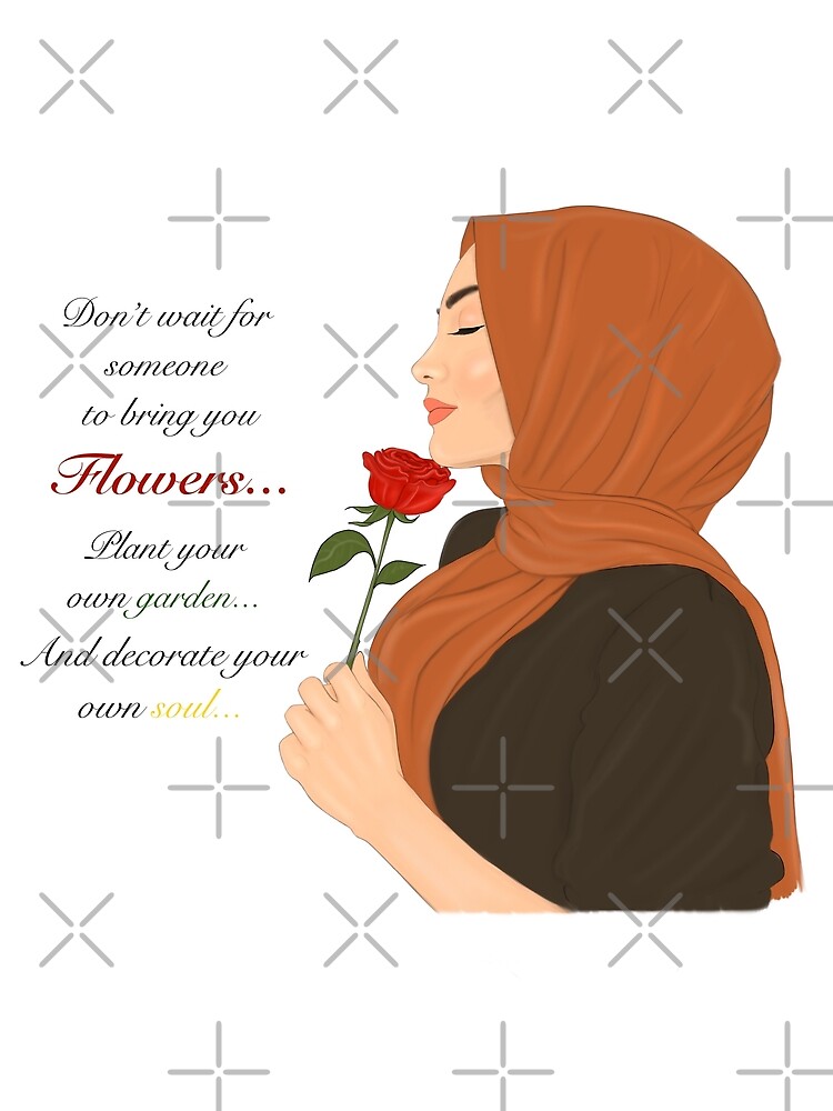 Premium Vector  Pretty hijab woman side profile with colorful flower  bouquet