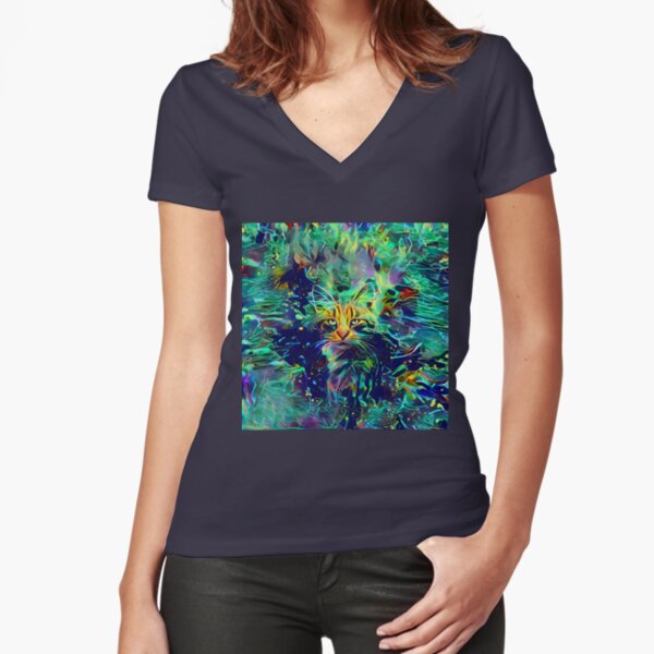 Deep Style Cat Fitted V-Neck T-Shirt