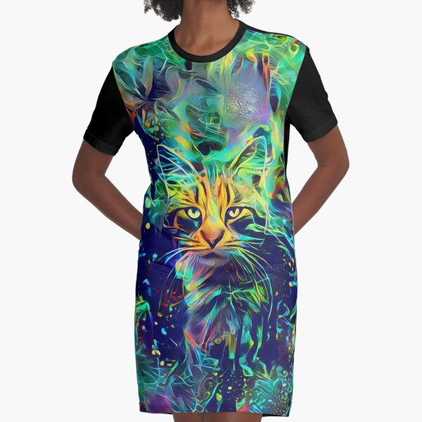 Deep Style Cat Graphic T-Shirt Dress