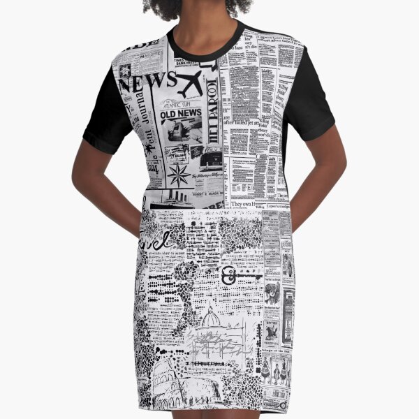 Newspaper And Journal Style Graphic T-Shirt Dress