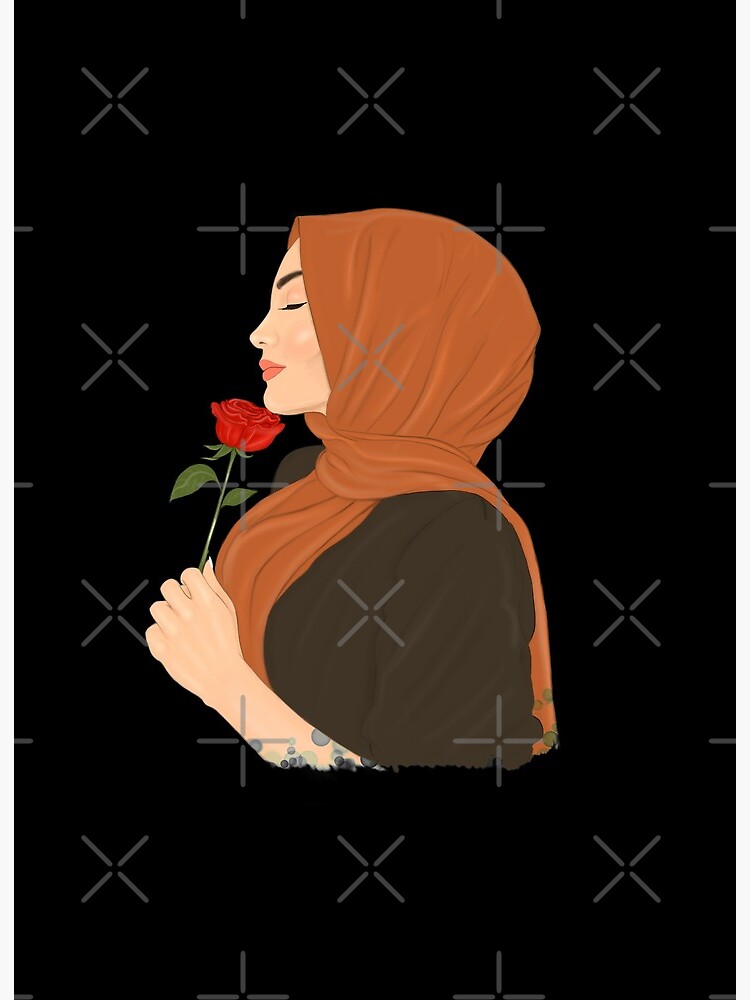 Hijab Muslimah Girl Holding Flower Quote Drawing Black Background Art Board Print By Imanitasong Redbubble