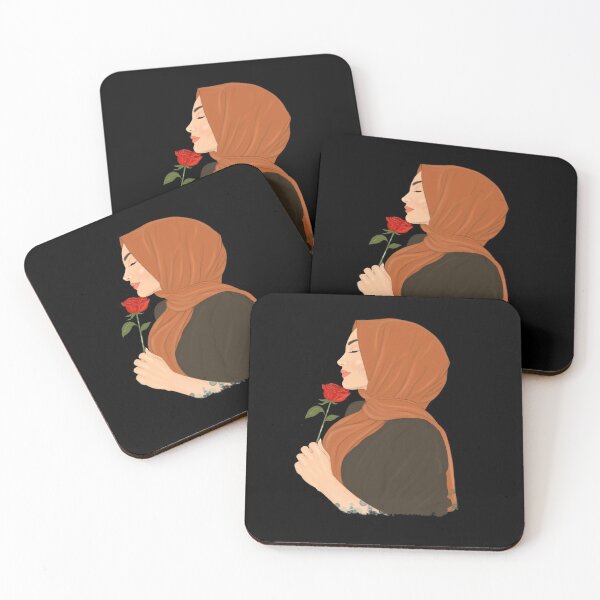 Item preview, Hijab muslimah girl holding flower quote drawing black background  designed and sold by Imanitasong.