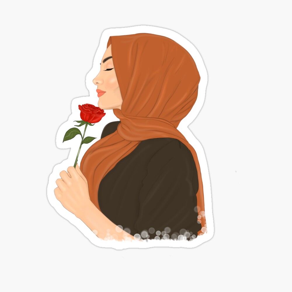 Hijab Muslimah Girl Holding Flower Quote Drawing Black Background Poster By Imanitasong Redbubble