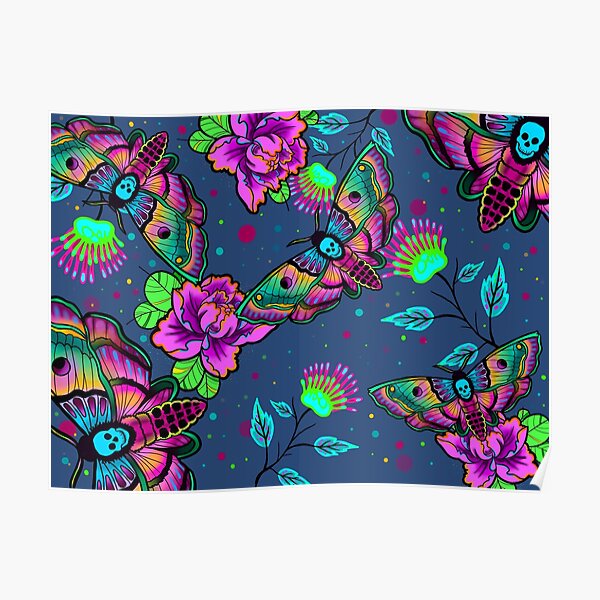 Colorful Death Head Moth and Friends Poster