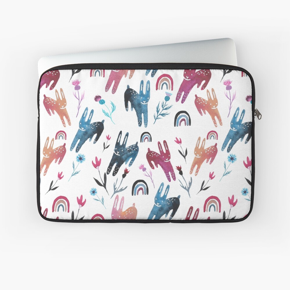 Rainbow Bunnies and florals Laptop Sleeve