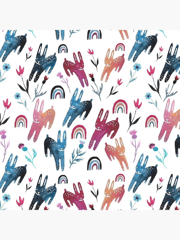 Rainbow Bunnies and florals by emilienunez
