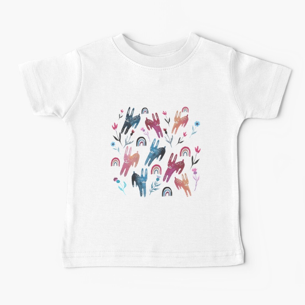 Rainbow Bunnies and florals Baby T-Shirt