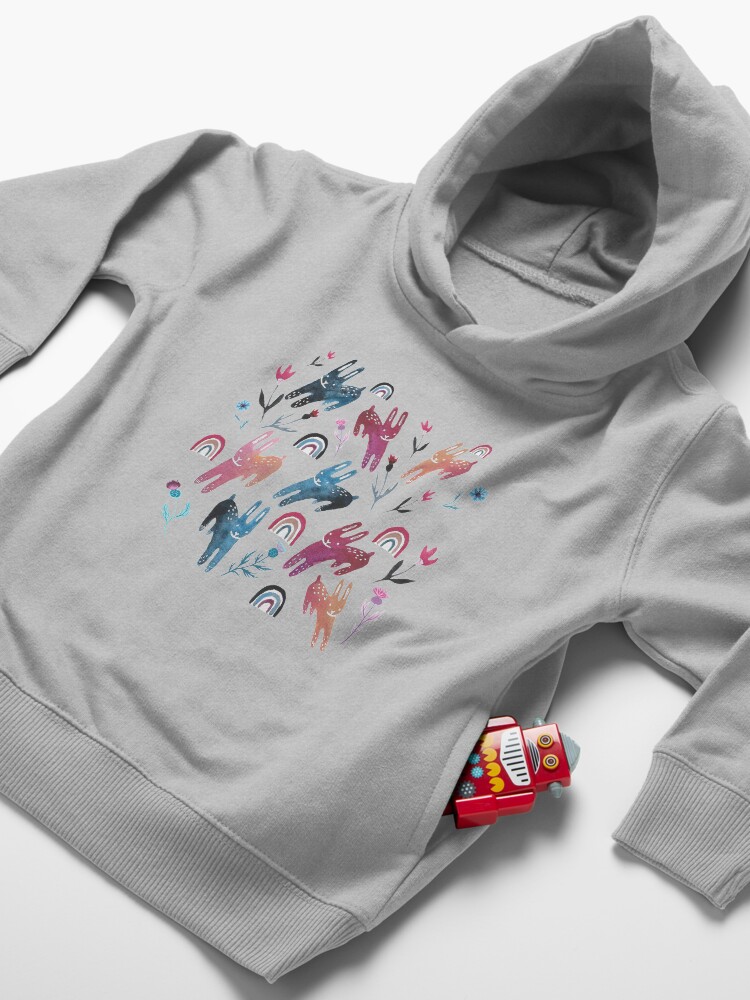 Alternate view of Rainbow Bunnies and florals Toddler Pullover Hoodie