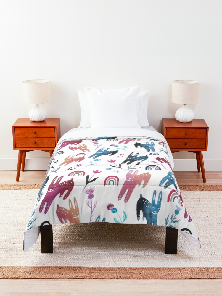 Alternate view of Rainbow Bunnies and florals Comforter