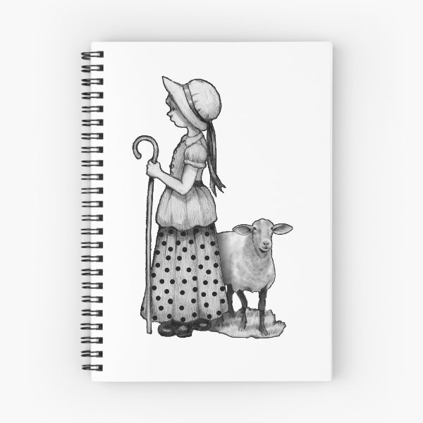 Item preview, Little Bo-Peep with Sheep, Original Pencil Drawing, Nursery Rhyme, Art designed and sold by JoyfulWhimsy.