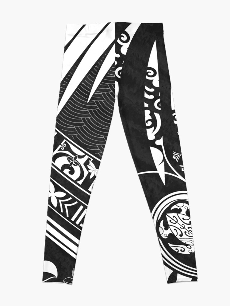 Black And White Hawaiian Tribal Leggings by Sun n Threads