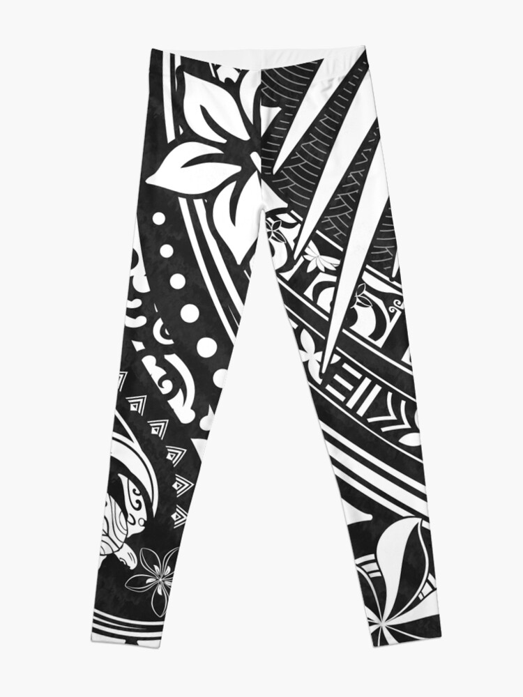 Black And White Hawaiian Tribal Leggings by Sun n Threads