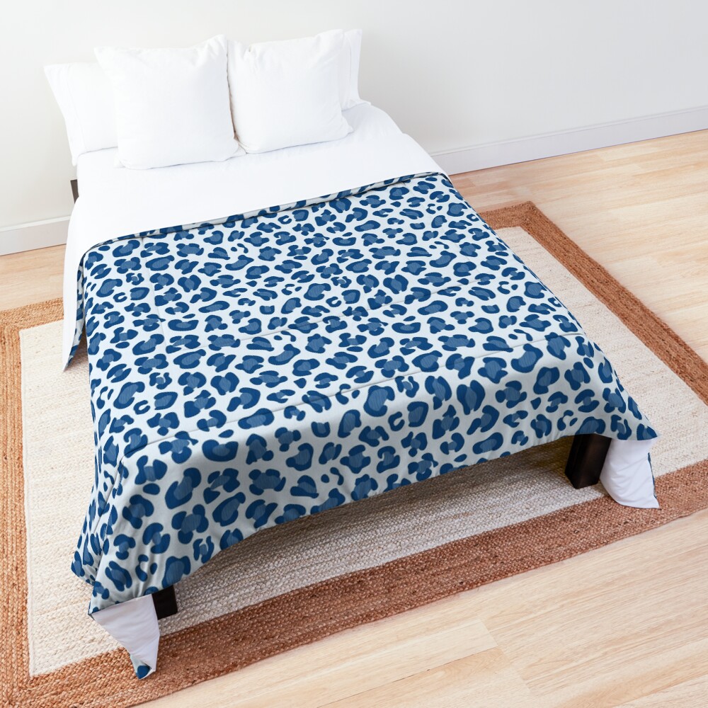"Leopard Print Classic Blue Light" Comforter by miavaldez Redbubble