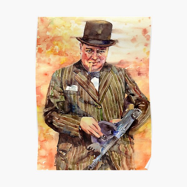 Winston Churchill With A Tommy Gun Poster